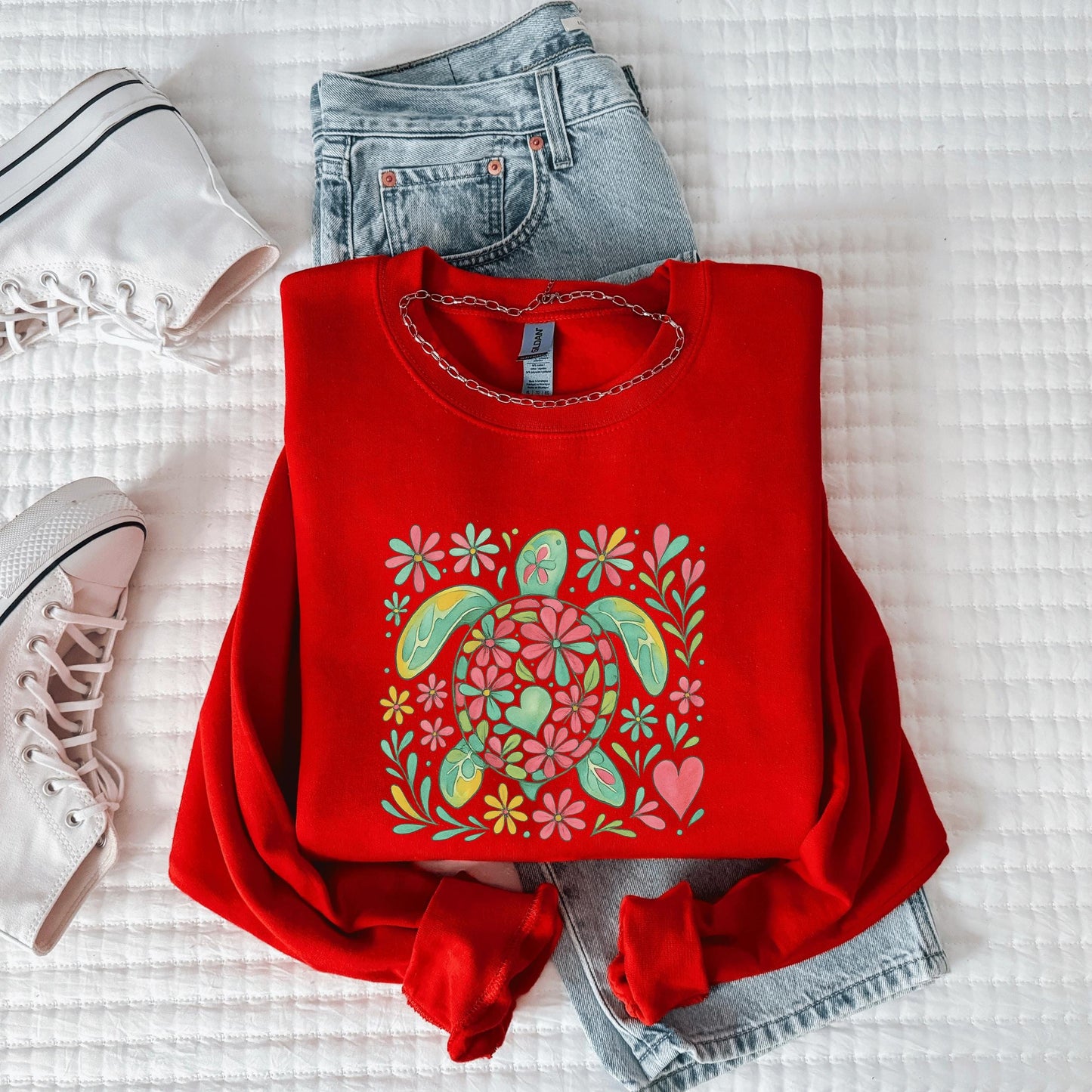 Floral Sea Turtle Sweater