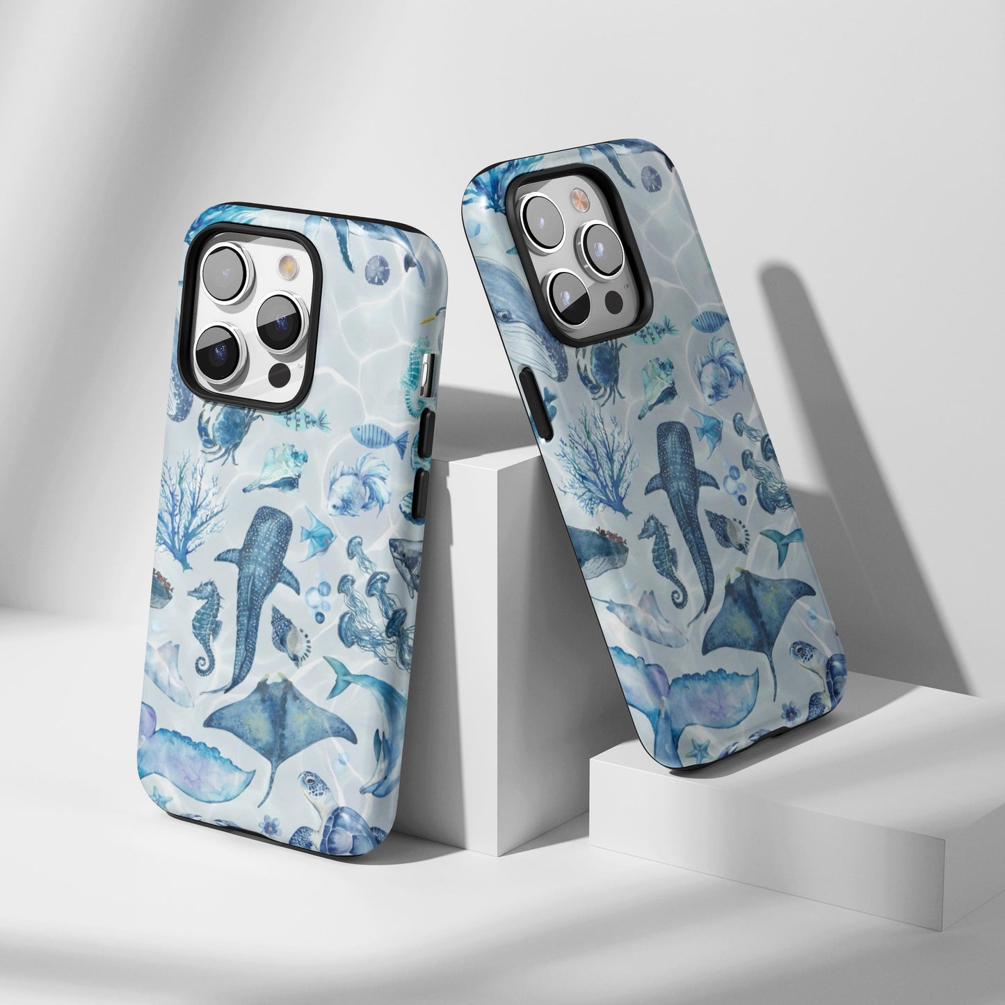 Blue Watercolor Ocean Life Phone Case