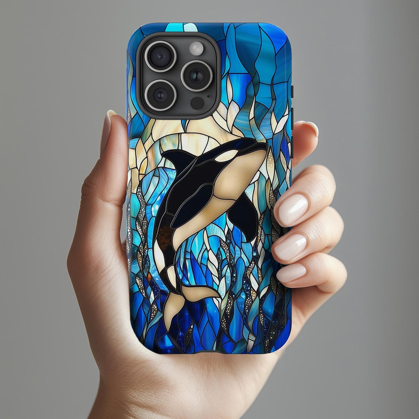 Orca Whale Stained Glass Phone Case
