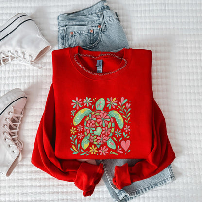 Floral Sea Turtle Sweater