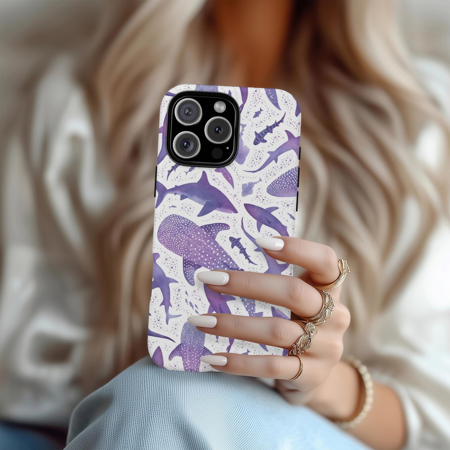 Purple Watercolor Whale Shark Case