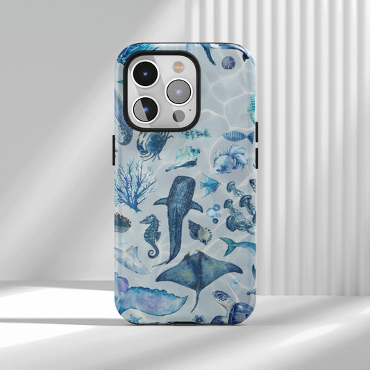 Blue Watercolor Ocean Life Phone Case
