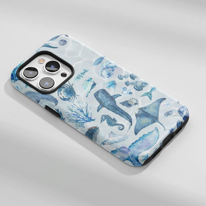 Blue Watercolor Ocean Life Phone Case