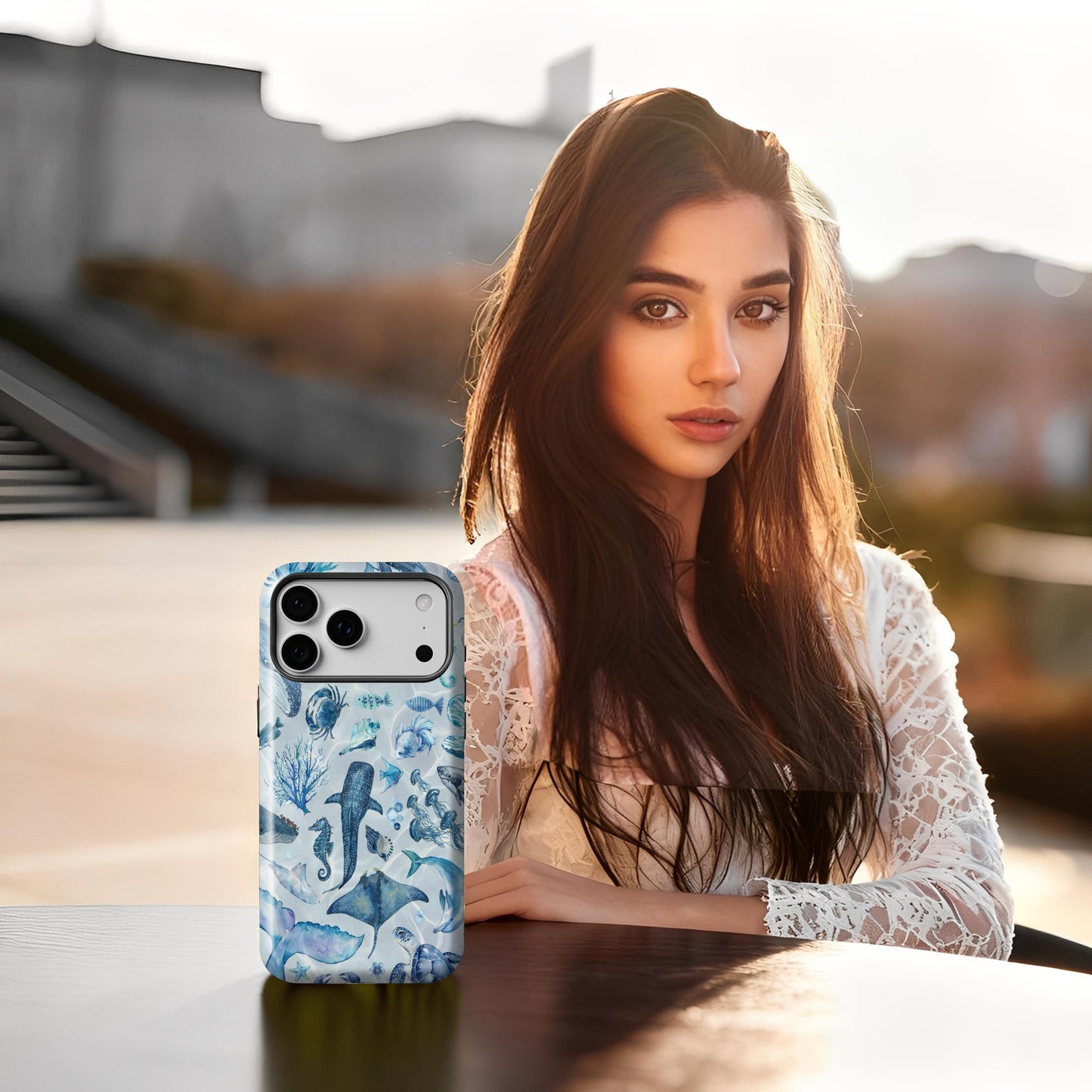 Blue Watercolor Ocean Life Phone Case