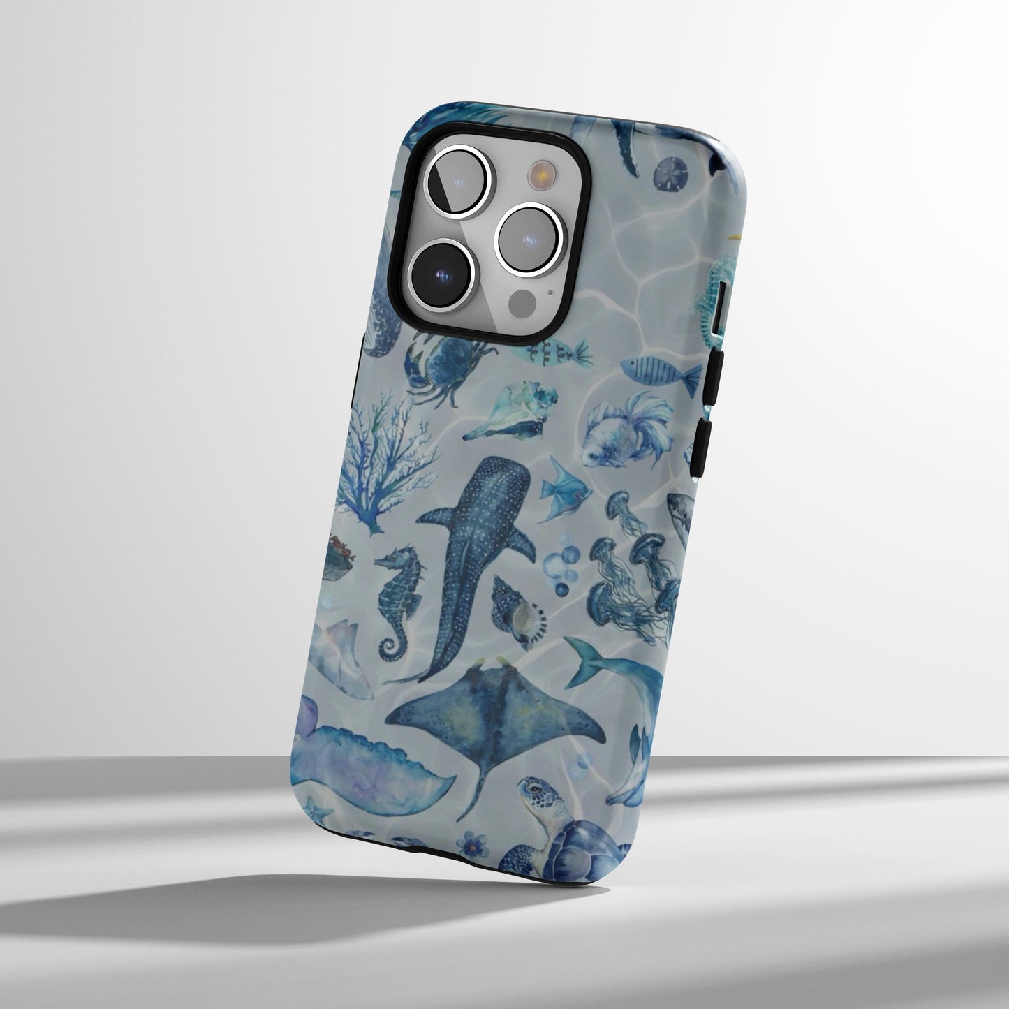 Blue Watercolor Ocean Life Phone Case