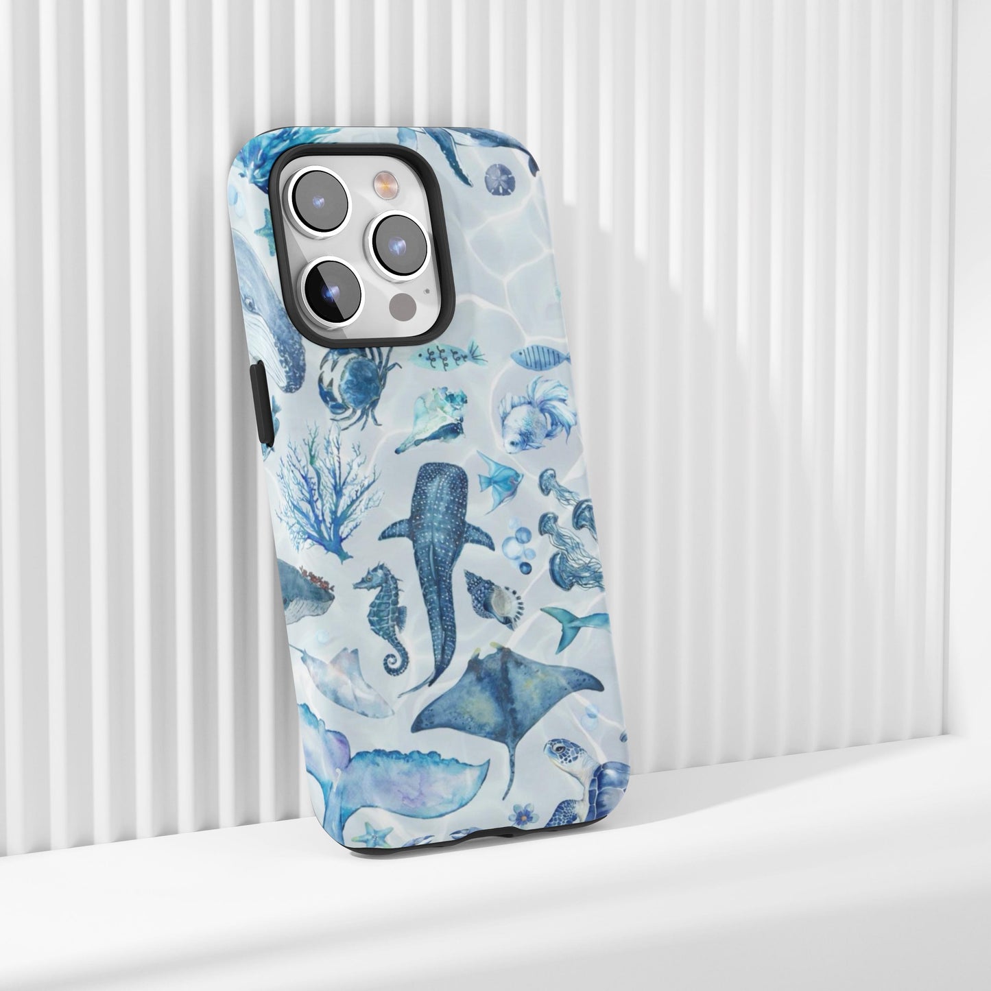 Blue Watercolor Ocean Life Phone Case