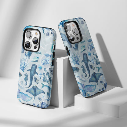 Blue Watercolor Ocean Life Phone Case