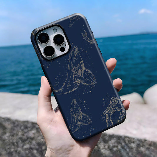 Gold Line Art Whale Phone Case