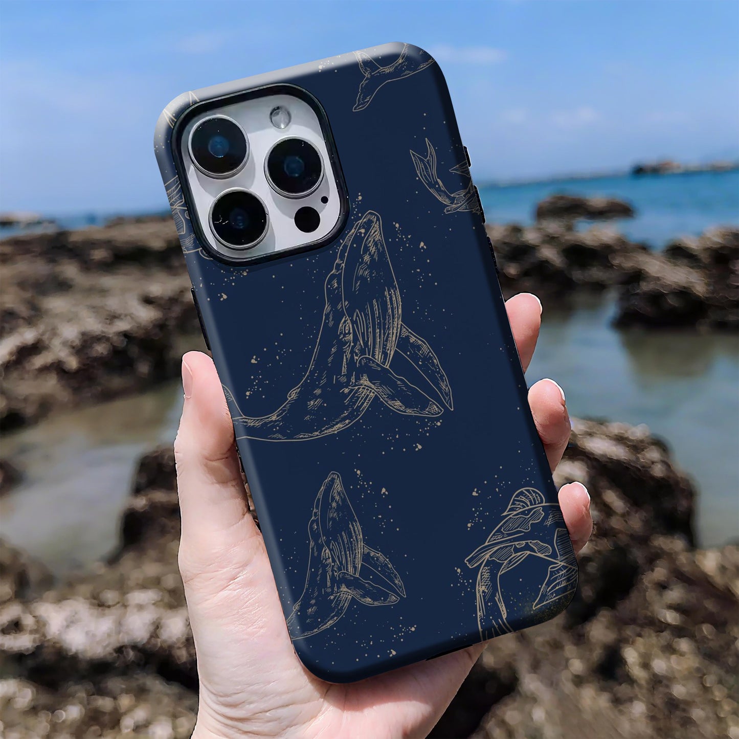 Gold Line Art Whale Phone Case
