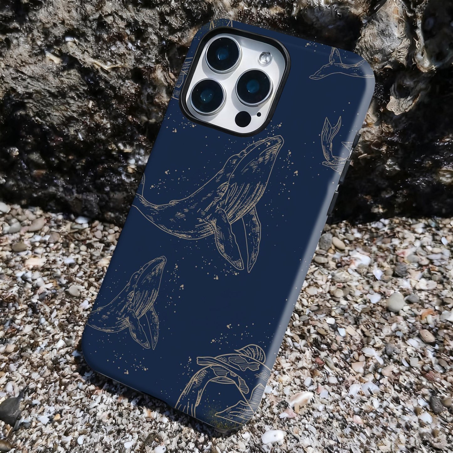 Gold Line Art Whale Phone Case