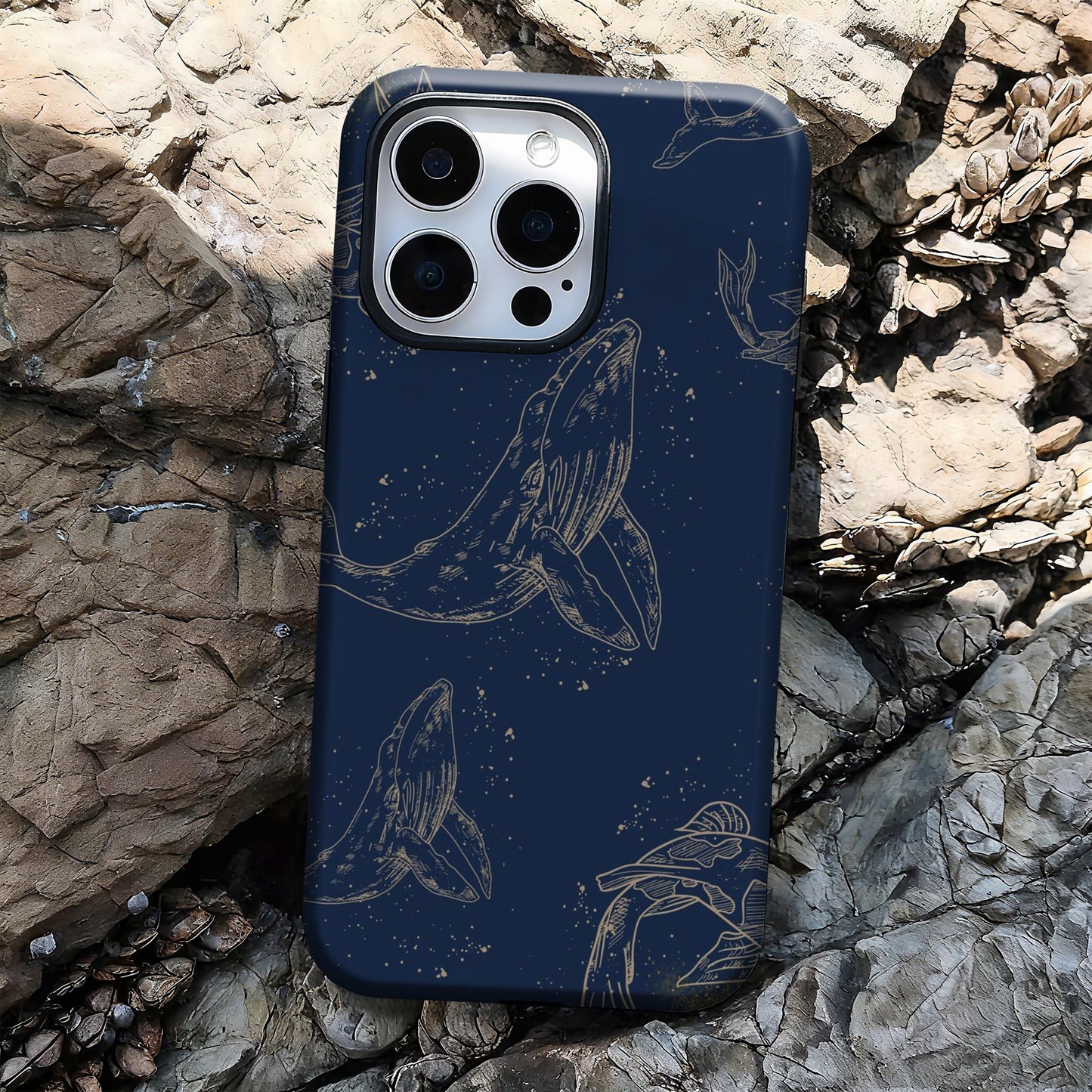 Gold Line Art Whale Phone Case