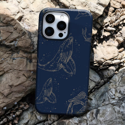 Gold Line Art Whale Phone Case