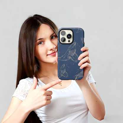 Gold Line Art Whale Phone Case