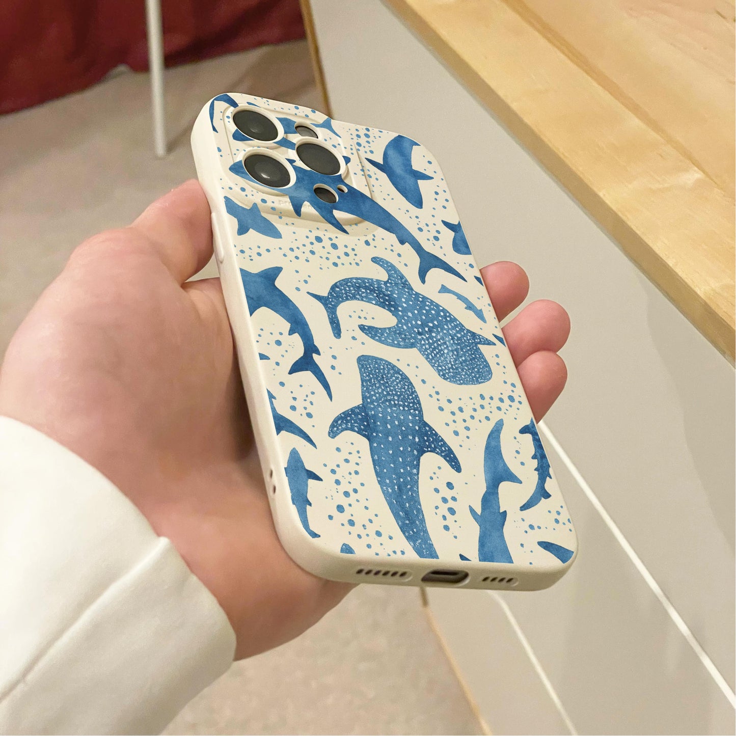 Blue Shark Ocean Pattern Beige Case