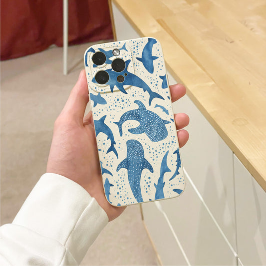 Blue Shark Ocean Pattern Beige Case