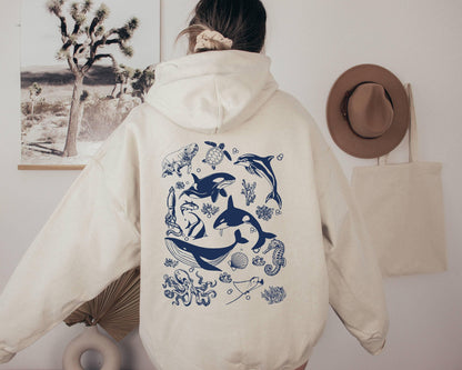 Marine Animals Back Print Hoodie