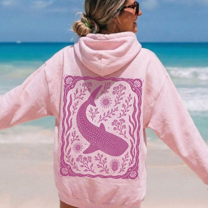 Whale Shark Linocut Style Hoodie