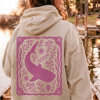 Whale Shark Linocut Style Hoodie
