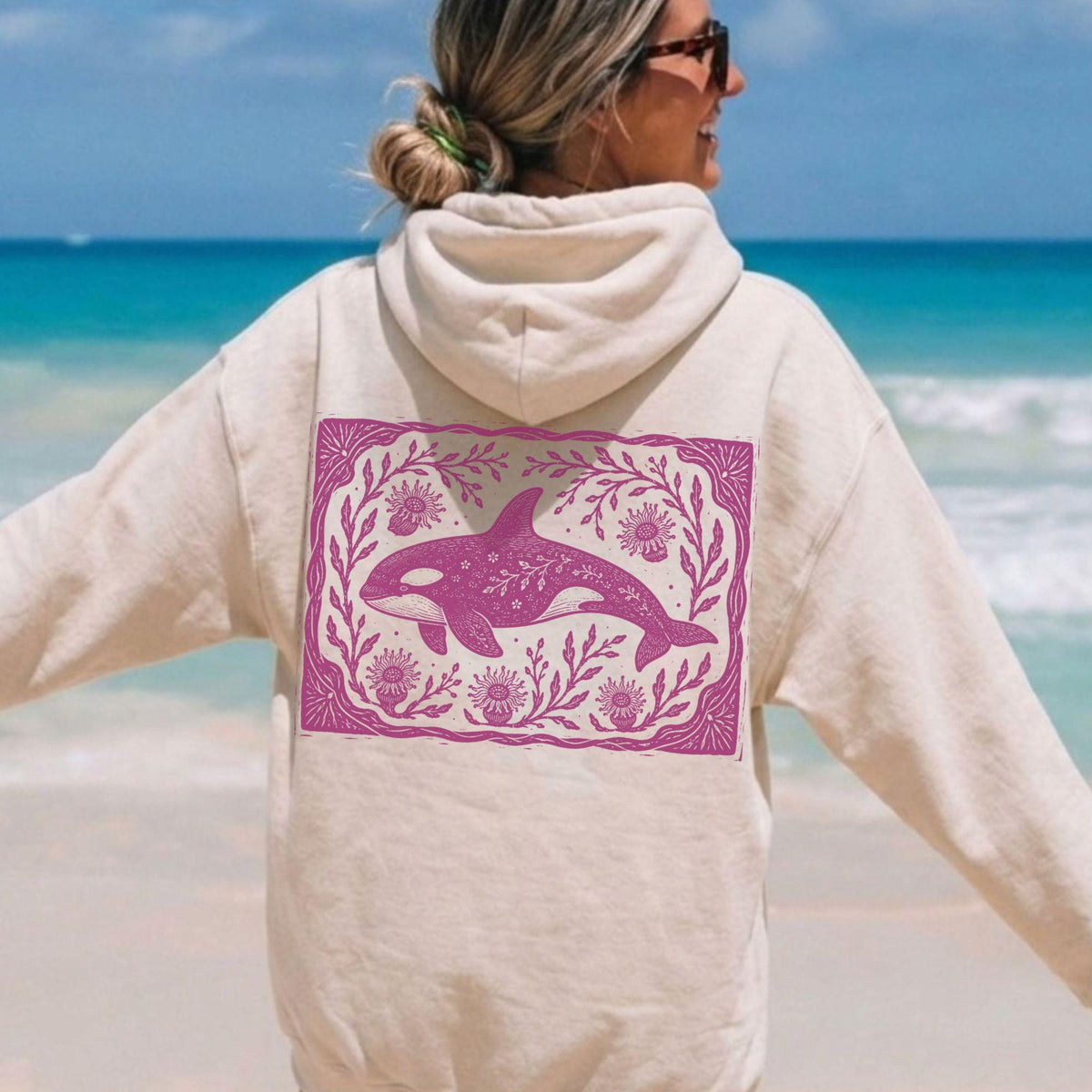Orca Linocut Style Hoodie