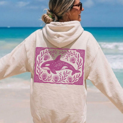 Orca Linocut Style Hoodie