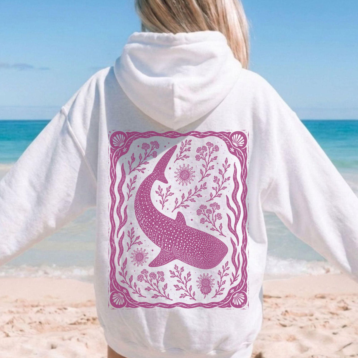Whale Shark Linocut Style Hoodie