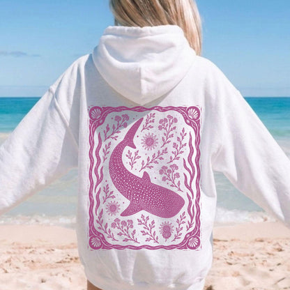 Whale Shark Linocut Style Hoodie