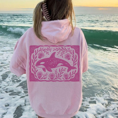 Orca Linocut Style Hoodie