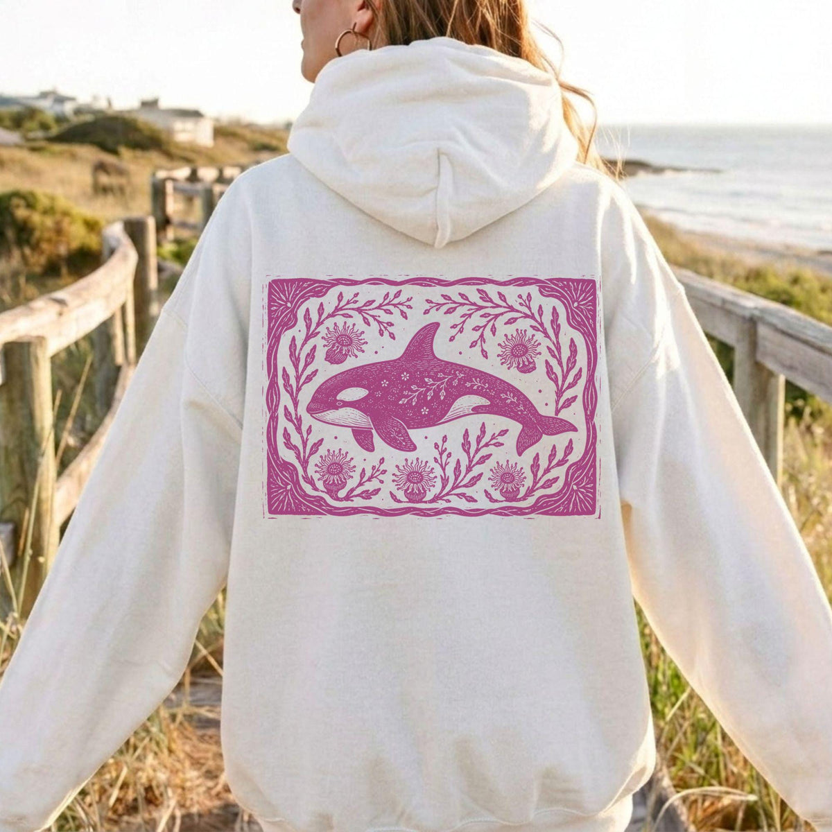 Orca Linocut Style Hoodie