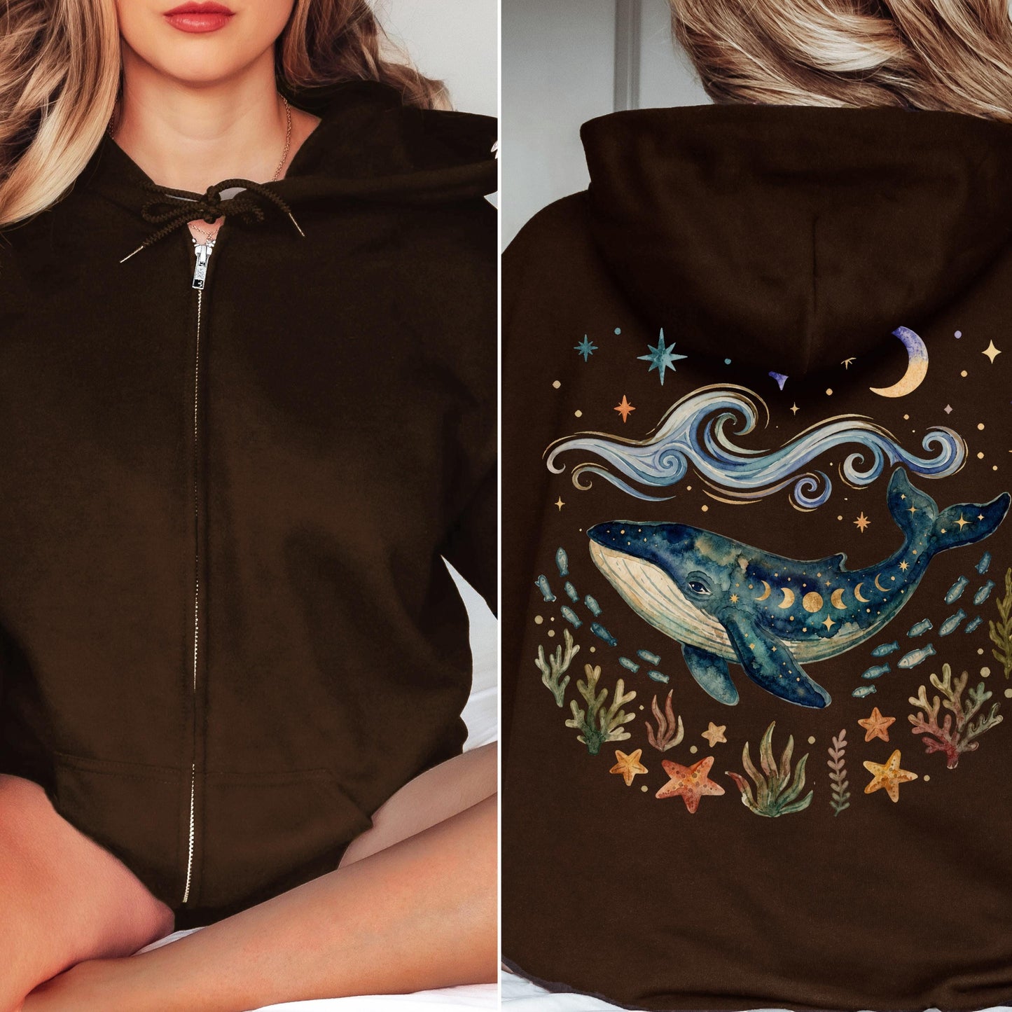 Blue Whale Celestial Waves Hoodie